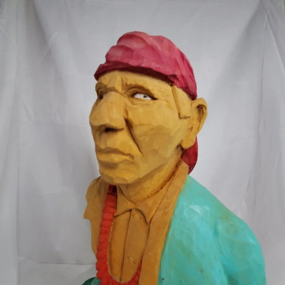 Handcrafted Wood Native American Indian Bust Southwestern Wooden 11 Inches - Picture 12 of 16